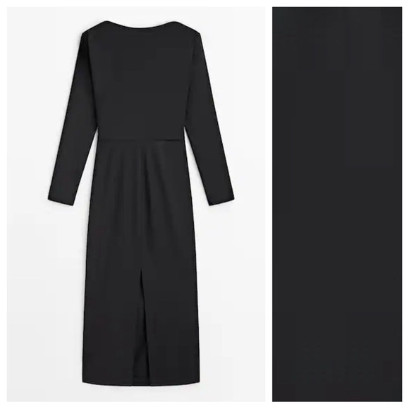 NWT. Massimo Dutti Black Wool Blend Midi Dress with Gathered Side. Size S. - Picture 6 of 11